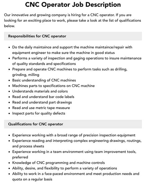 cnc machine operator duties and responsibilities|cnc setter operator job description.